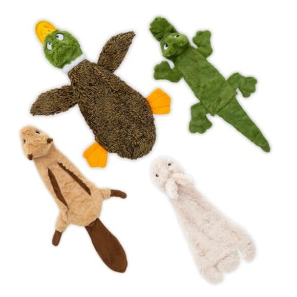 Stuffless Squeaky Dog Toys Set of 4 Plush Interactive Chew Toys - Picture 2 of 8